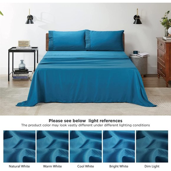 4 PCS Sheets Set - Soft Bed Sheets , Cooling Microfiber TEAL - Picture 6 of 7
